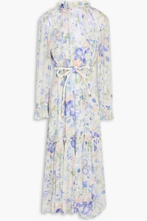 ZIMMERMANN Ruffled floral-print crepon midi dress - Blue