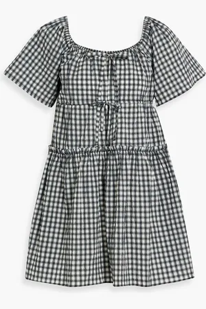 Ganni Tiered gingham seersucker mini dress
