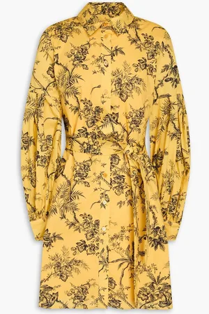 Carolina Herrera Floral-print cotton-blend poplin mini shirt dress - Yellow