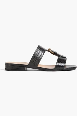 Sergio Rossi Embellished lizard-effect leather sandals - Gray
