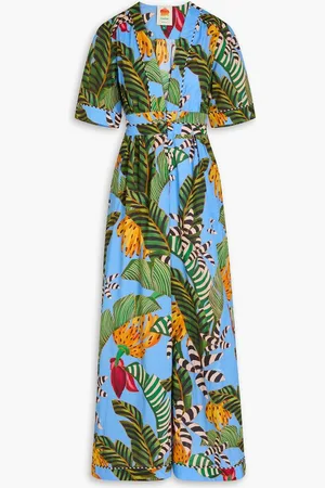 Farm Rio Floral-print cotton-voile wide-leg jumpsuit - Blue