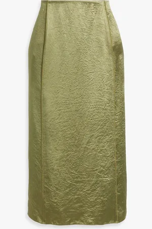 Vince Crinkled-satin midi skirt - Green