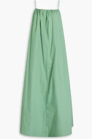 By Malene Birger Lanney gathered cotton-poplin maxi dress - Green