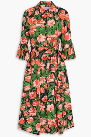 Carolina Herrera Floral-print cotton-blend poplin midi shirt dress