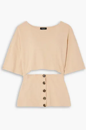 A.W.A.K.E. MODE Button-embellished cutout cotton-jersey T-shirt - Orange