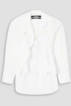 Jacquemus Amaro cropped draped cotton-blend poplin shirt