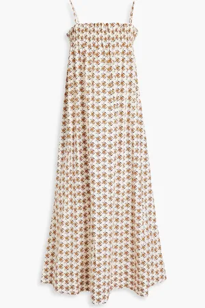 Tory Burch Floral-print cotton-blend poplin midi dress - Yellow