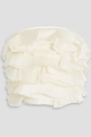 Simkhai Kirsten cropped ruffled silk-organza and satin-twill bustier top - White