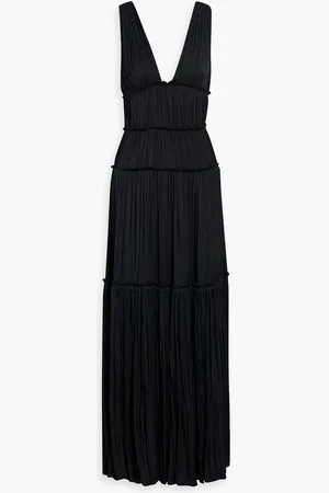 Simkhai Tiered pleated satin maxi dress