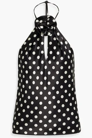 Nicholas Appliquéd polka-dot satin halterneck top