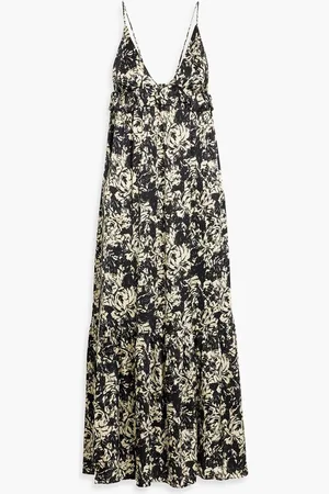 Ganni Ruffled printed satin-crepe midi dress