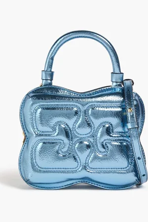 Ganni Butterfly leather-blend tote - Blue