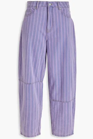 Ganni Striped high-rise barrel-leg jeans - Purple