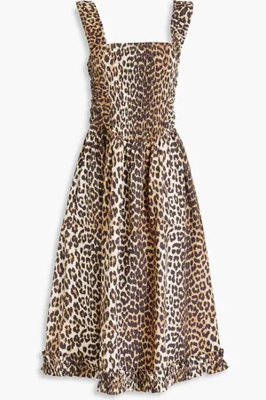 Ganni Ruffled leopard-print cotton-poplin midi dress