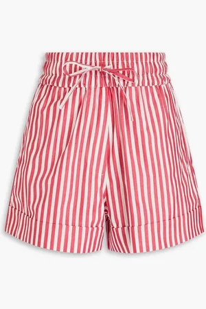 Ganni Striped cotton-poplin shorts