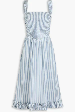 Ganni Cutout striped cotton-poplin midi dress - Blue