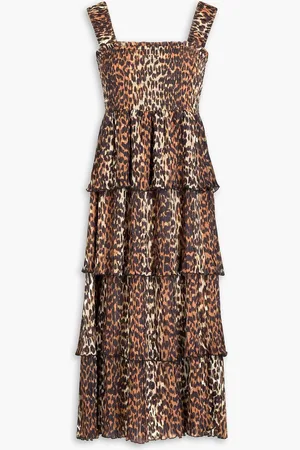 Ganni Tiered leopard-print georgette midi dress