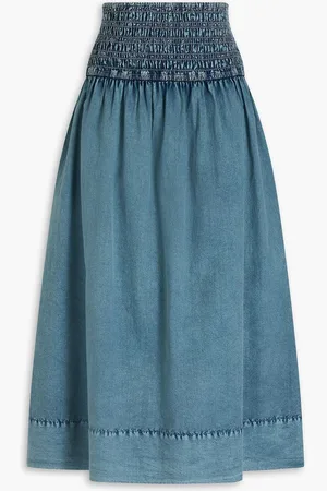 Ganni Cotton-poplin midi skirt - Blue