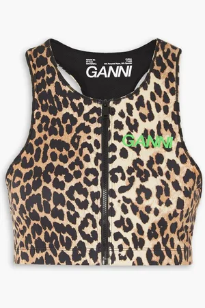 Ganni Leopard-print stretch sports bra