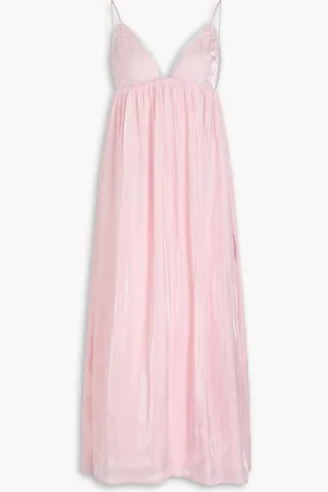 Ganni Frayed satin-twill midi dress - Pink