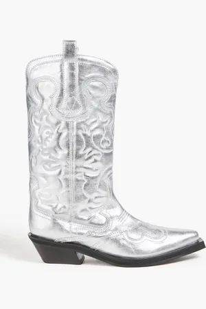 Ganni Embroidered metallic cowboy boots - Metallic