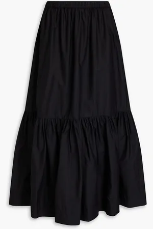 Ganni Gathered cotton-poplin midi skirt