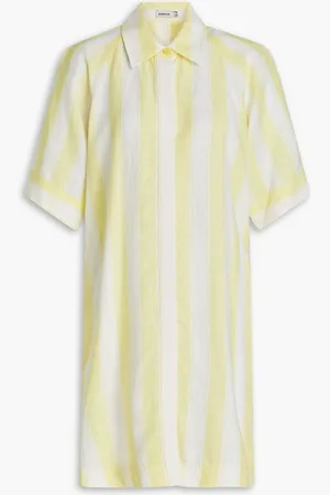 Simkhai Greta striped linen-blend gauze mini shirt dress - Yellow