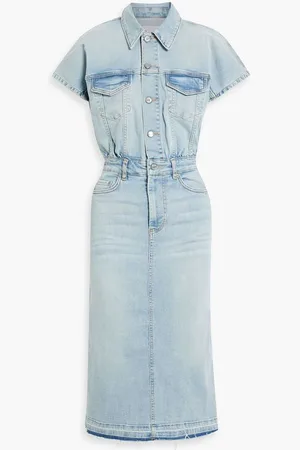 Ganni Frayed denim midi shirt dress - Blue