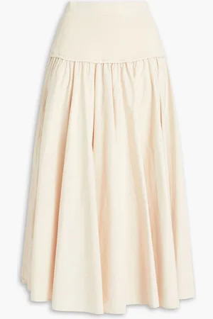 Simkhai Setalla gathered ribbed-knit and cotton-poplin maxi skirt - Neutral