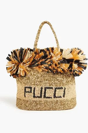 Puccini Fringed faux raffia tote