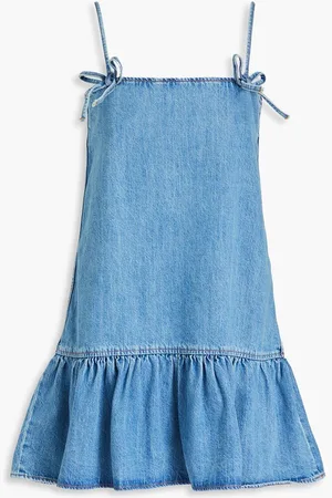 Ganni Bow-detailed denim mini dress - Blue