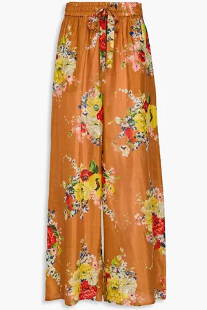 ZIMMERMANN Floral-print silk-habotai wide-leg pants - Brown