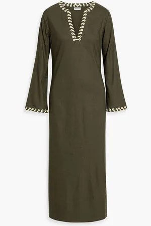 Simkhai Dalta embellished linen-blend midi dress - Green