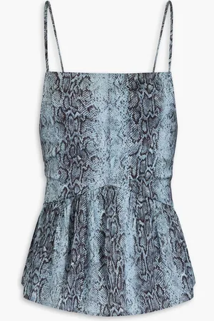 Ganni Snake-print satin top - Blue