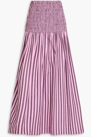 Ganni Striped cotton-poplin maxi skirt - Pink
