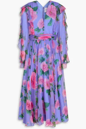 Carolina Herrera Ruffled floral-print silk-georgette midi dress - Purple