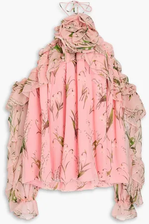 Carolina Herrera Cold-shoulder floral-print silk-georgette top - Pink