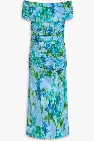 Carolina Herrera Off-the-shoulder floral-print stretch-jersey midi dress - Blue