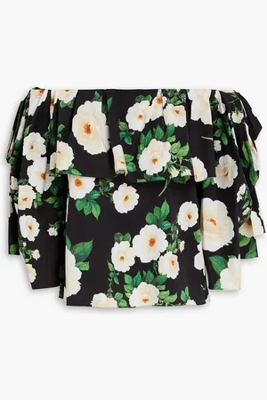 Carolina Herrera Off-the-shoulder floral-print cotton-blend poplin top