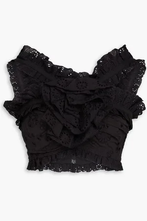 Carolina Herrera Cropped ruffled broderie anglaise cotton top
