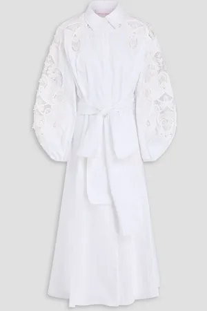 Carolina Herrera Lace-trimmed cotton-twill midi shirt dress