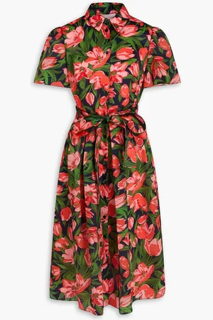 Carolina Herrera Floral-print silk-organza midi shirt dress - Blue