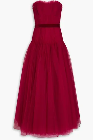 ZAC Zac Posen Strapless pleated tulle gown - Burgundy