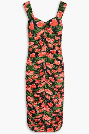 Carolina Herrera Ruched floral-print stretch-jersey midi dress - Blue