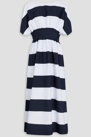Carolina Herrera Striped cotton-blend twill midi dress - Blue