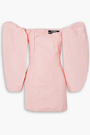 Jacquemus Off-the-shoulder gathered taffeta mini dress - Pink