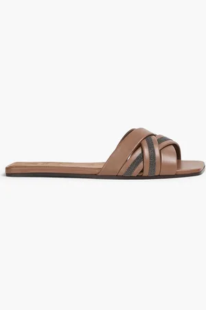 Brunello Cucinelli Bead-embellished leather sandals - Neutral