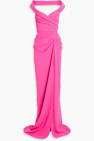 RHEA COSTA Wrap-effect draped crepe gown - Pink