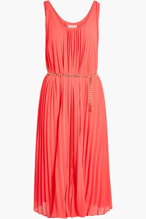 Michael Kors Pleated Satin Belted Slip Dress for Women | The Deal Outlet