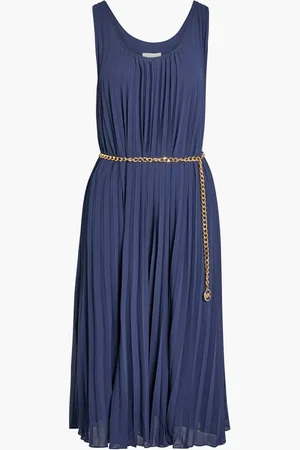 Michael Kors Pleated Satin Belted Slip Dress for Women | The Deal Outlet